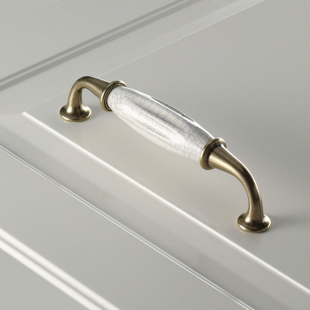 Maner vintage Alatri cu insertie ceramica alba, finisaj alama antichizata GT, L:144 mm [3]