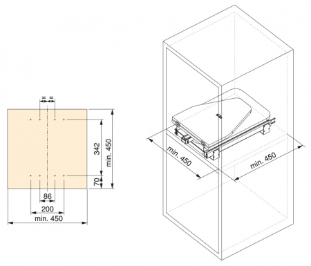 Masa de calcat 8080020, extractibila cu rotire la 180º, pliabila, incorporabila in dulap de 450 mm, finisaj gri [9]