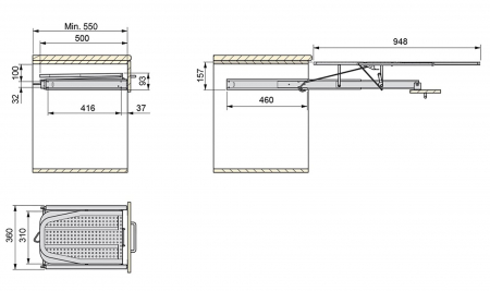 Masa de calcat 8037512, extractibila, pliabila, incorporabila in dulap de 500 mm, finisaj alb [2]