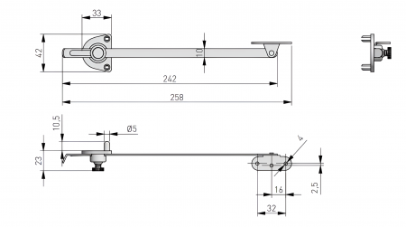 Mecanism limitator cu autofranare pentru usa bar, L: 258 mm [2]