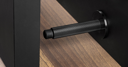 Opritoare usi - Opritor pentru usa Arpa Wall, finisaj negru periat, 103x50 mm