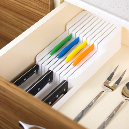 Organizator cu 2 niveluri pentru cutite, alb, 39x14x7.3 cm [3]