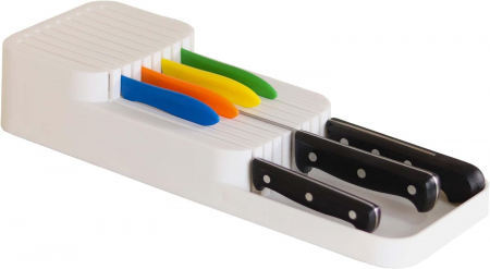 Suporturi organizare tacamuri si ustensile - Organizator cu 2 niveluri pentru cutite, alb, 39x14x7.3 cm