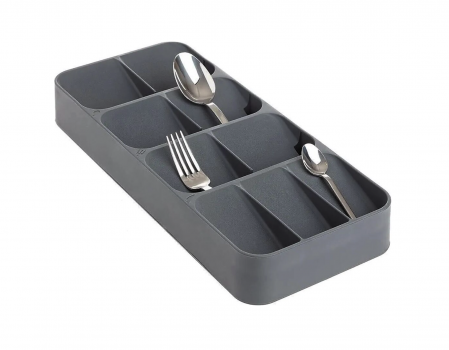 Suporturi organizare tacamuri si ustensile - Organizator pentru tacamuri cu 9 compartimente, gri deschis, 38.5x16.5x5.2 cm