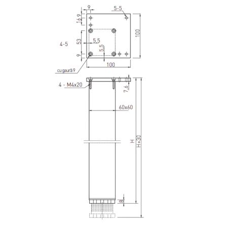 Picior pentru masă GTV reglabil, profil pătrat, aluminiu, negru, H: 710 mm [1]