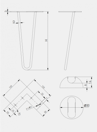 Picior de masa Arto Ø10 mm, finisaj negru mat, H:406 mm, set 4 bucati [6]