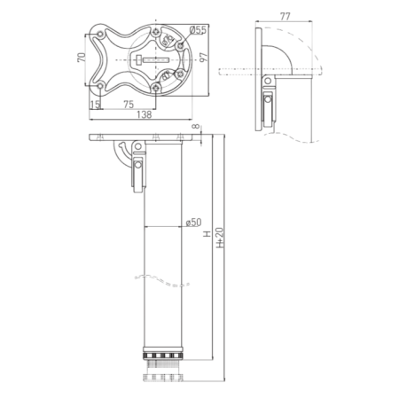 Picior pentru masă GTV, rabatabil, cilindric Ø50 mm, oțel, negru, H: 710 mm [1]