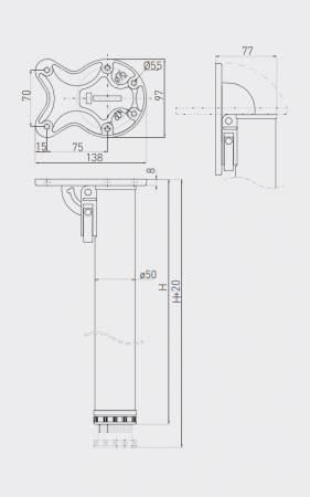 Picior masa rabatabil H=870 mm, D=50 mm, cilindric, finisaj otel periat [1]