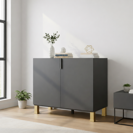 Picior metalic pentru mobilier H:100 mm, finisaj auriu mat, profil patrat 40x40 mm cu masca [2]