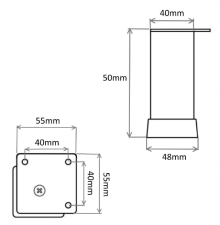 Picior metalic pentru mobilier H:50 mm, finisaj negru, profil patrat 40x40 mm cu masca [2]
