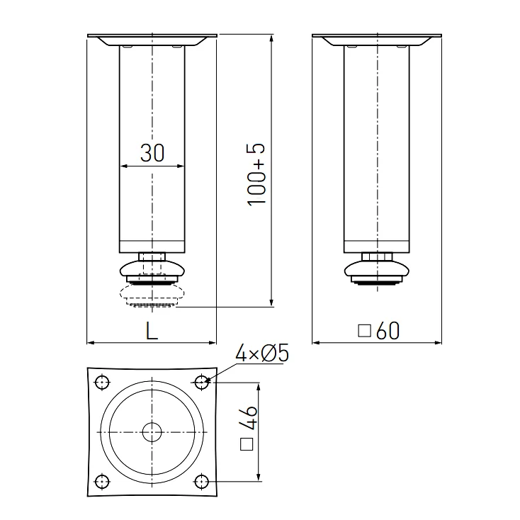 Picior pentru mobilă BD-100 GTV reglabil, cilindric, negru mat, H: 100 mm [5]