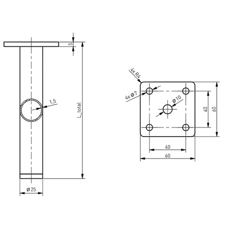 Picior pentru mobilier Ronda Simplu, finisaj negru mat GT, H:150 mm [1]