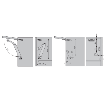 Piston mecanic de ridicare GTV Mini Lift New Medium pentru ușă rabatabilă, 3,5–4,5 kg, crom [1]