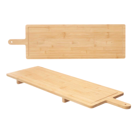 Tocătoare și planșete bucătărie - Platou pentru aperitive Kinvara, din bambus, cu mâner și picioare, 88 × 26 cm