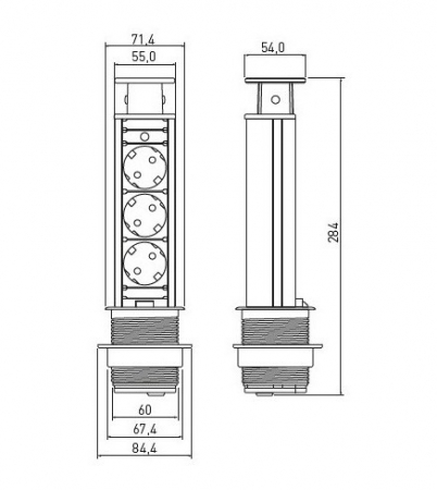 Priza incorporabila elevator GTV, D:60 mm, 3 prize, finisaj gri [7]