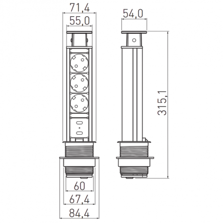 Priza incorporabila elevator GTV, D:60 mm, cu 3 prize Schuko, finisaj negru [1]