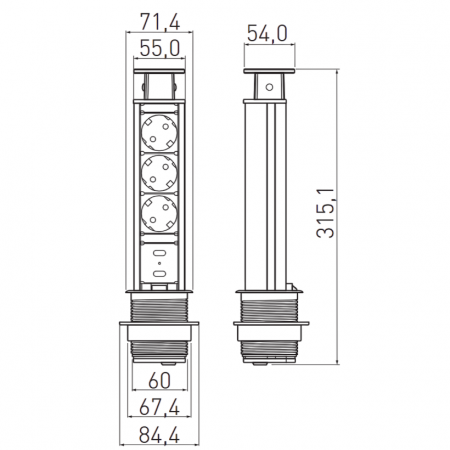Priza incorporabila elevator GTV, D:60 mm, cu 3 prize Schuko si 2 porturi incarcare USB tip A, finisaj negru [1]