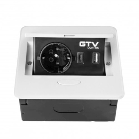 Priza incorporabila in blat Avaro, cu o priza Schuko si port incarcare USB A+C, finisaj alb [3]