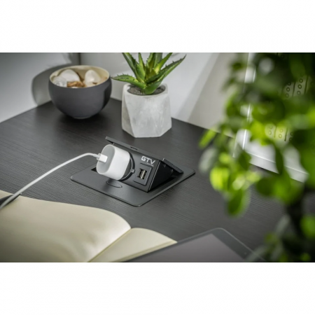 Priza incorporabila in blat Avaro, cu o priza Schuko si port incarcare USB A+C, finisaj negru [3]