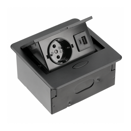 Prize incorporabile in blat - Priza incorporabila in blat Avaro, cu o priza Schuko si port incarcare USB A+C, finisaj negru