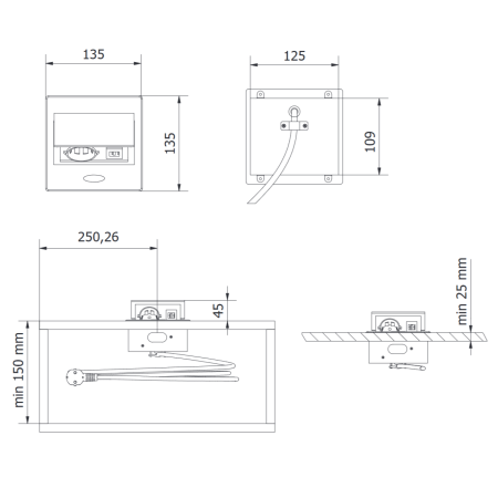 Priză încorporabilă în blat Avaro GTV, 1 priză Schuko, 2 x USB A, alb [8]