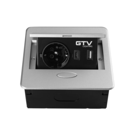Priză încorporabilă în blat Avaro GTV, 1 priză Schuko, USB A + C, aluminiu [2]