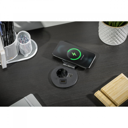 Priza incorporabila in blat Charger Plus, cu o priza Schuko, incarcator wireless si porturi incarcare interschimbabile USB tip A+C, HDMI, RJ45, finisaj alb [5]