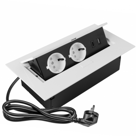 Sisteme prize incorporabile in mobila - Priza incorporabila in blat, cu 2 prize Schuko si port incarcare USB A+C, finisaj alb