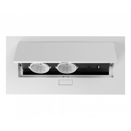 Priza incorporabila in blat, cu 2 prize Schuko si port incarcare USB A+C, finisaj alb [3]