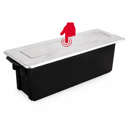 Priză încorporabilă în blat Design Light Hop Box, 3 prize Schuko, USB A + C, oțel inoxidabil periat / negru, 273 x 93 mm [2]