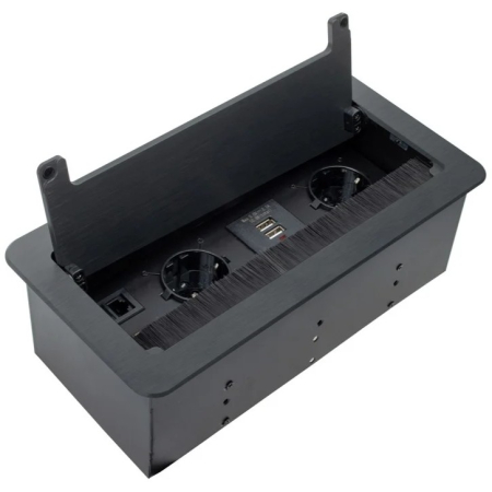 Priză încorporabilă în blat Design Light Inbox, 2 prize Schuko, 2 x USB A, HDMI, RJ45, negru, 271 x 136 mm [2]