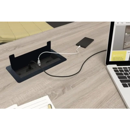 Priză încorporabilă în blat Design Light Inbox, 2 prize Schuko, USB A + C, HDMI, RJ45, negru, 271 x 136 mm [3]