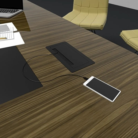 Priză încorporabilă în blat Design Light Inbox, 2 prize Schuko, USB A + C, HDMI, RJ45, negru, 271 x 136 mm [4]