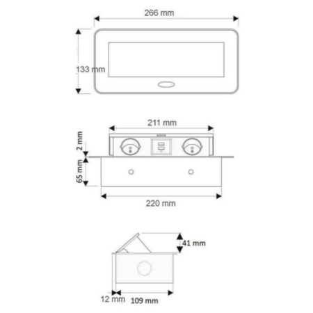 Priză încorporabilă în blat Design Light Kombibox, 2 prize Schuko, 2 USB, aluminiu, 266 x 133 cm [3]