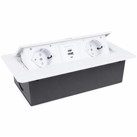 Priză încorporabilă în blat Design Light Kombibox, 2 prize Schuko, USB A + C, alb, 266 x 133 mm [1]