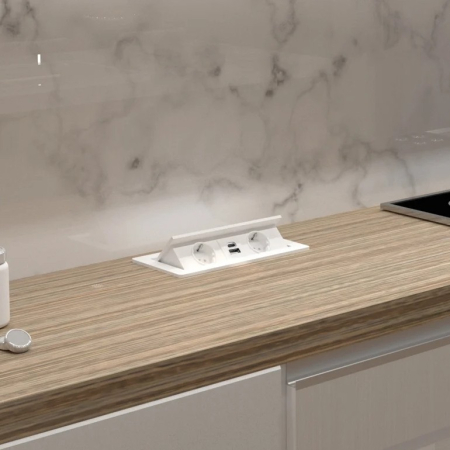 Priză încorporabilă în blat Design Light Kombibox, 2 prize Schuko, USB A + C, alb, 266 x 133 mm [3]