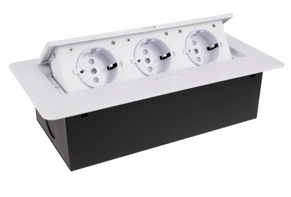 Priză încorporabilă în blat Kombibox Design Light, 3 prize Schuko, alb, 266 x 133 mm [1]