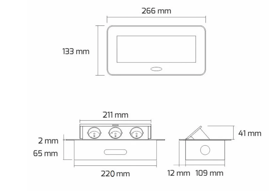 Priză încorporabilă în blat Kombibox Design Light, 3 prize Schuko, alb, 266 x 133 mm [3]