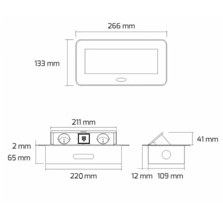 Priză încorporabilă în blat Kombibox, 3 prize Schuko, aluminiu, 266 x 133 cm [2]