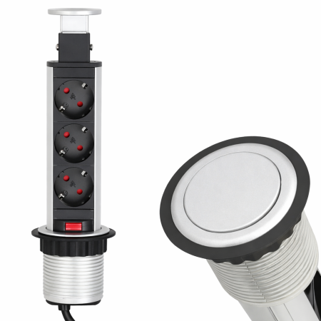 Priză încorporabilă în blat Design Light Lift Box, 3 prize Schuko, negru [1]