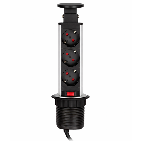 Prize încorporabile - Priză încorporabilă în blat Design Light Lift Box, 3 prize Schuko, negru