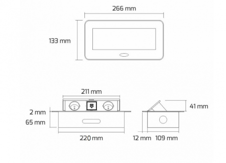 Priza incorporabila in blat dreptunghiulara Kombibox, finisaj aluminiu, 2 prize Schuko + 2 USB si incarcator incorporat, 266x133 cm [4]