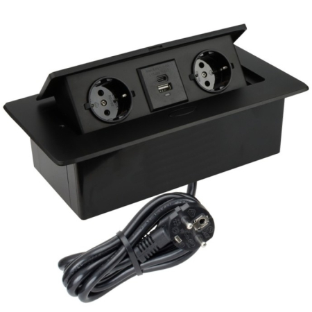 Priza incorporabila in blat dreptunghiulara Kombibox, finisaj negru, 2 prize Schuko, 2 x USB A+C si incarcator incorporat, 266x133 cm [5]