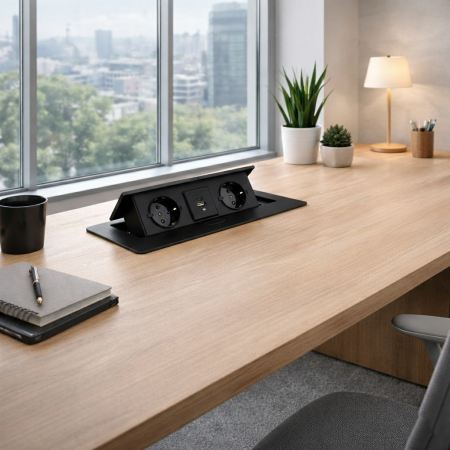 Priza incorporabila in blat dreptunghiulara Kombibox, finisaj negru, 2 prize Schuko, 2 x USB A+C si incarcator incorporat, 266x133 cm [1]