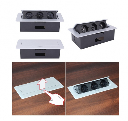 Priza incorporabila in blat dreptunghiulara Kombibox tripla, finisaj aluminiu, 266x133 mm [1]