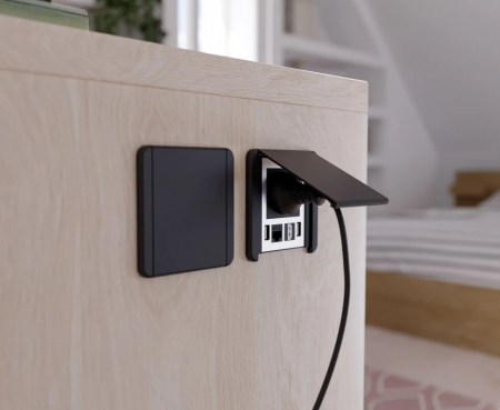 Priza incorporabila Flip cu 1 priza Schuko,1 port HDMI, 1 port RJ45 si 2 porturi incarcare USB de tip A  finisaj negru [3]
