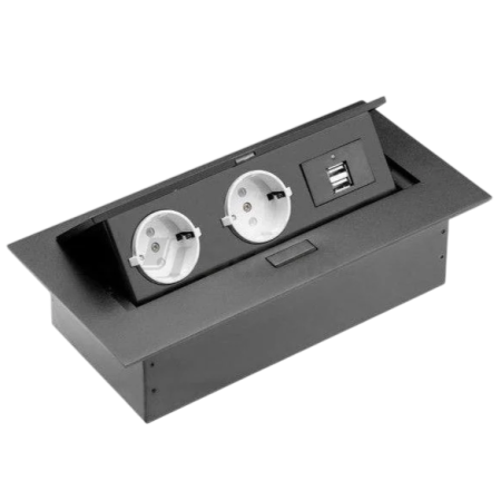 Priză încorporabilă în blat GTV, 2 prize Schuko, 2 porturi USB, negru, 265 x 130 mm [0]