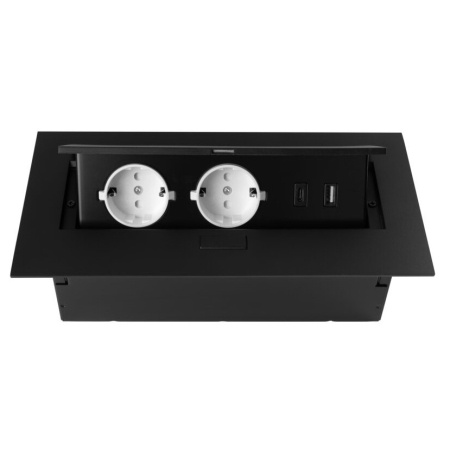 Priză încorporabilă în blat GTV, 2 prize Schuko, USB A + C, negru, 265 x130 mm [3]