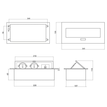Priză încorporabilă în blat GTV, 2 prize Schuko, USB A + C, negru, 265 x130 mm [6]