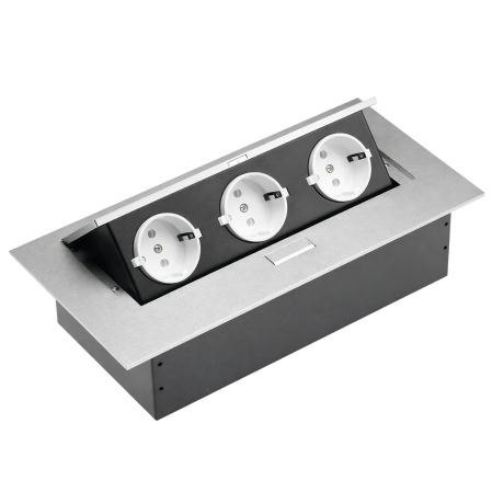 Priză încorporabilă în blat GTV, 3 prize Schuko, aluminiu, 265 x 130 mm [0]